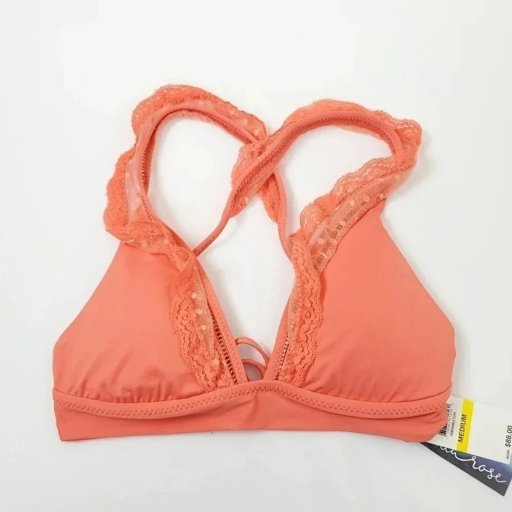 Isabelle Rose Lace Trim Coral Bikini Top